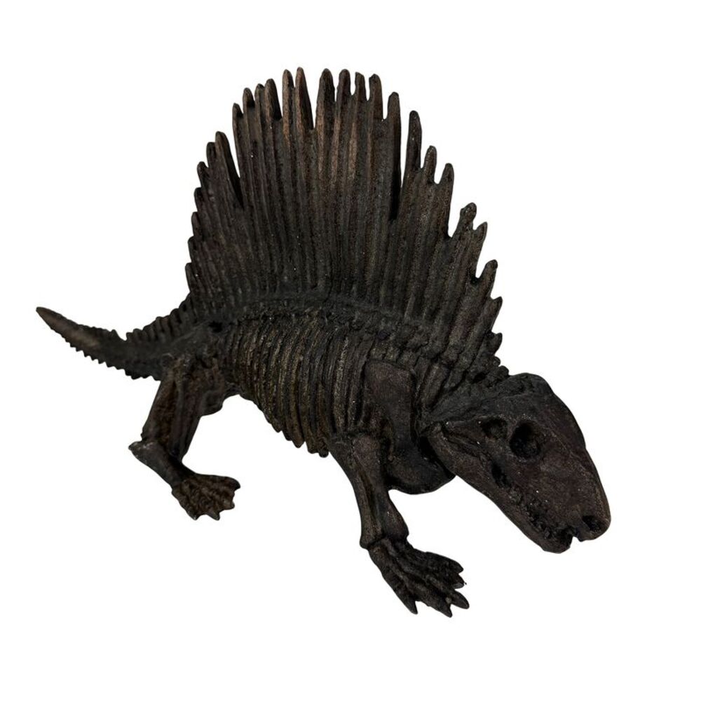 Dimetrodon Dinosaur Statue Fossil Style Brown Polyresin Sculpture 18 Inch